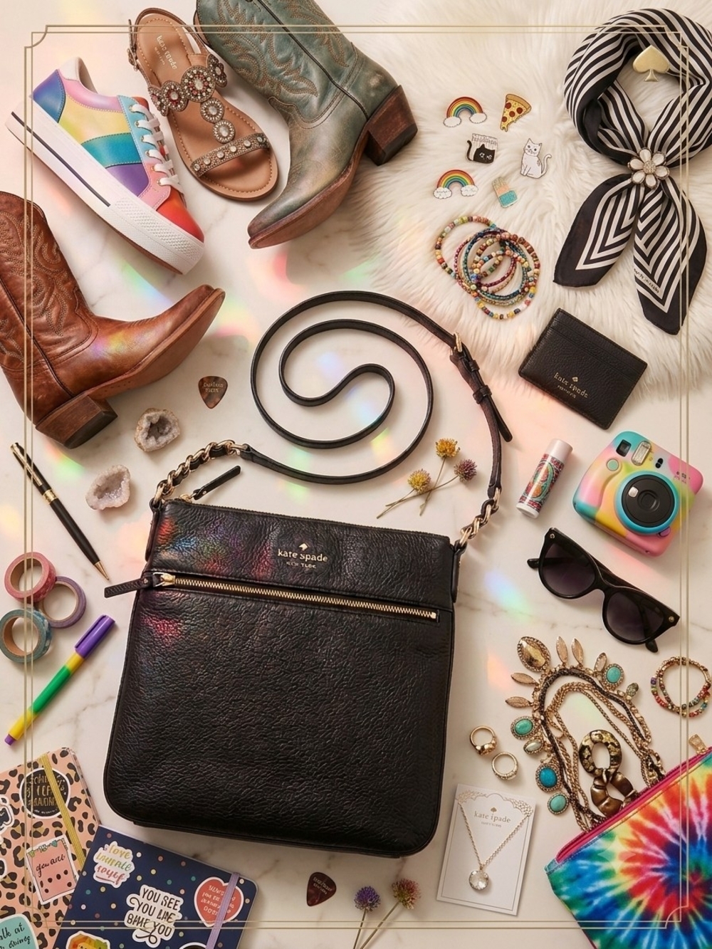 kate spade Black Pebbled Leather Crossbody with Gold Hardware